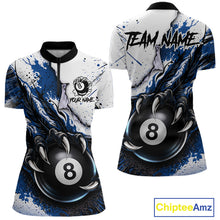 Load image into Gallery viewer, White And Blue Claws 8 Ball Billiard Pool Shirt For Women Custom Billiard Attire Team Jersey NYN3064