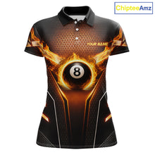 Load image into Gallery viewer, Fire Flame 8 Ball Billiard Pool Shirt For Women Personalized Red Hexagon Billiard Clothing Jersey NYN3067