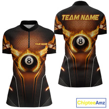 Load image into Gallery viewer, Fire Flame 8 Ball Billiard Pool Shirt For Women Personalized Red Hexagon Billiard Clothing Jersey NYN3067
