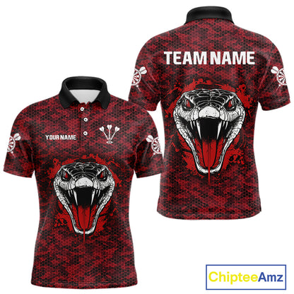 Men’s Darts Team Shirt Featuring Fierce Scarlet Cobra Head Snakeskin Pattern NYN0279