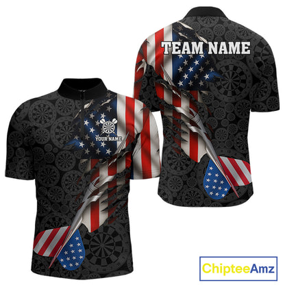 Custom American Flag Dart Arrow Black Dart Men Quarter-Zip Shirt Patriotic Dart Team Jerseys NYN1625