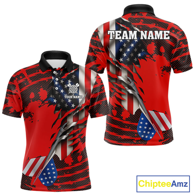 Custom American Flag Dart Arrow Black & Red Dart Men Polo Shirt Patriotic Dart Jerseys NYN1626