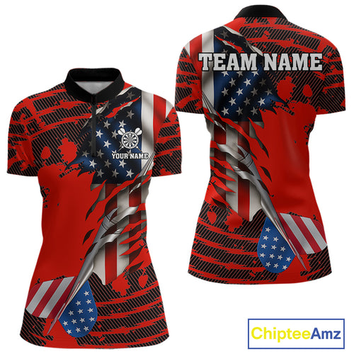 Custom American Flag Dart Arrow Black & Red Dart Women Quarter-Zip Shirt Patriotic Dart Jerseys NYN1626