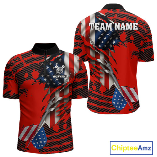 Custom American Flag Dart Arrow Black & Red Dart Men Quarter-Zip Shirt Patriotic Dart Jerseys NYN1626