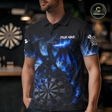 Load image into Gallery viewer, Man wearing thunder dragon blue dart shirt custom dart apparel
