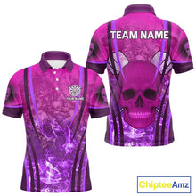Load image into Gallery viewer, Purple Skull &amp; Flame Darts Men's Darts Polo Shirt Custom Name For Players NYN0750