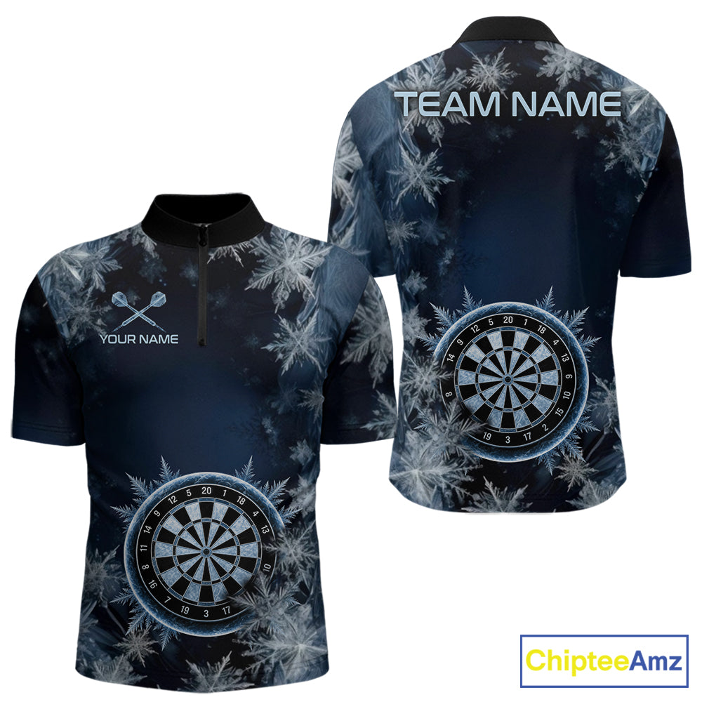Blue Snowflake Darts Polo & Quarter Zip Shirt For Men Custom Blue Icy Dart Team Dart Jersey NYN4090