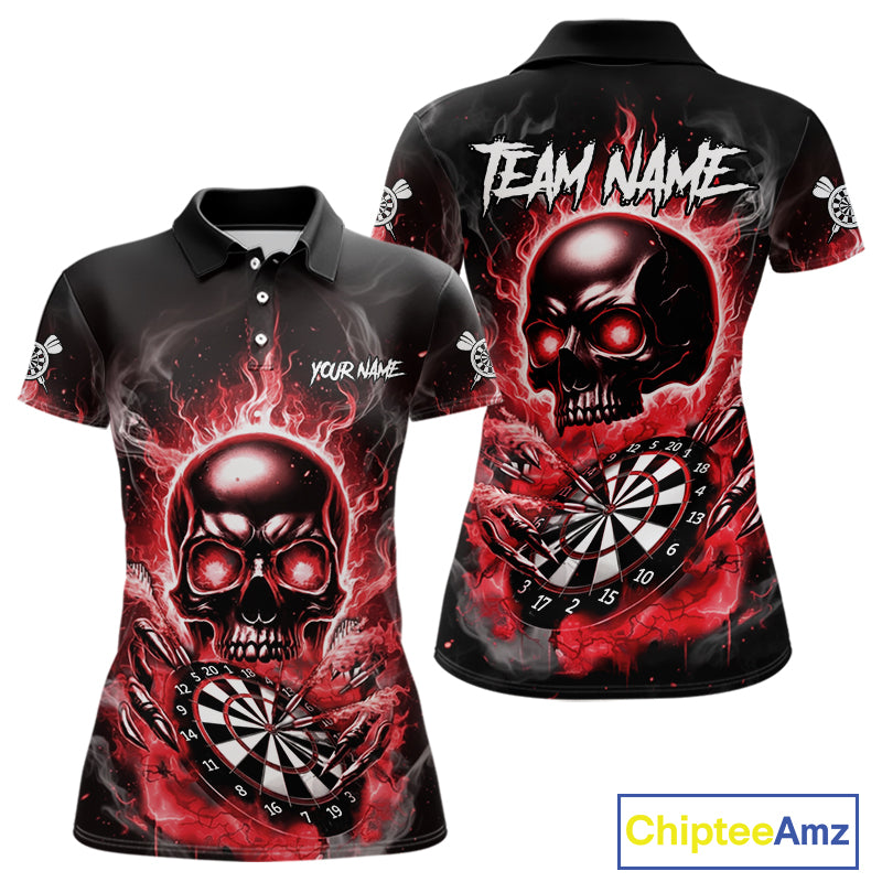 Custom Fire Flame Dartboard Lightning Red Skull Dart Women Polo Jerseys Dart Team Shirt NYN1673