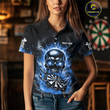 Load image into Gallery viewer, Custom Fire Flame Dartboard Lightning Blue Skull Dart Women Polo Jerseys Dart Team Shirt NYN1674
