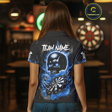 Load image into Gallery viewer, Custom Fire Flame Dartboard Lightning Blue Skull Dart Women Polo Jerseys Dart Team Shirt NYN1674