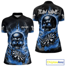 Load image into Gallery viewer, Custom Fire Flame Dartboard Lightning Blue Skull Dart Women Quarter-Zip Jerseys Dart Team Shirt NYN1674