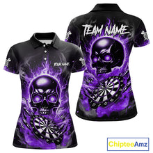 Load image into Gallery viewer, Custom Fire Flame Dartboard Lightning Purple Skull Dart Women Polo Jerseys Dart Team Shirt NYN1675