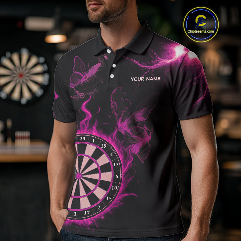 Custom Pink Smokes Butterfly Flame Dartboard Dart Men Polo Jerseys Dart Team Shirt NYN1676