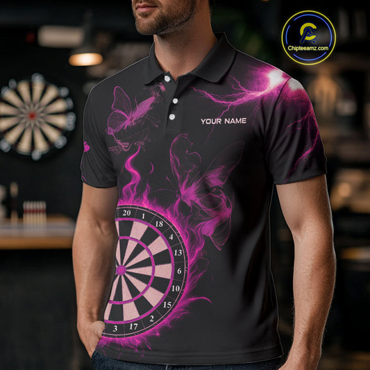 Custom Pink Smokes Butterfly Flame Dartboard Dart Men Polo Jerseys Dart Team Shirt NYN1676
