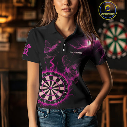 Custom Pink Smokes Butterfly Flame Dartboard Dart Women Polo Jerseys Dart Team Shirt NYN1676