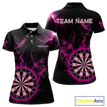 Load image into Gallery viewer, Custom Pink Smokes Butterfly Flame Dartboard Dart Women Polo Jerseys Dart Team Shirt NYN1676