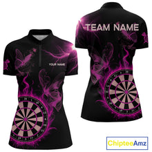 Load image into Gallery viewer, Custom Pink Smokes Butterfly Flame Dartboard Dart Women Quarter-Zip Jerseys Dart Team Shirt NYN1676