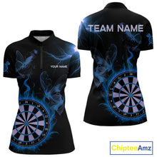 Load image into Gallery viewer, Custom Blue Smokes Butterfly Flame Dartboard Dart Women Quarter-Zip Jerseys Dart Team Shirt NYN1677