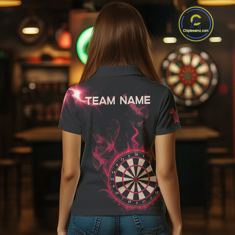 Custom Red Smokes Butterfly Flame Dartboard Dart Women Polo Jerseys Dart Team Shirt NYN1678