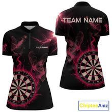 Load image into Gallery viewer, Custom Red Smokes Butterfly Flame Dartboard Dart Women Quarter-Zip Jerseys Dart Team Shirt NYN1678