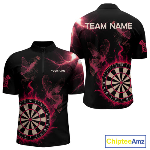 Custom Red Smokes Butterfly Flame Dartboard Dart Men Quarter-Zip Jerseys Dart Team Shirt NYN1678