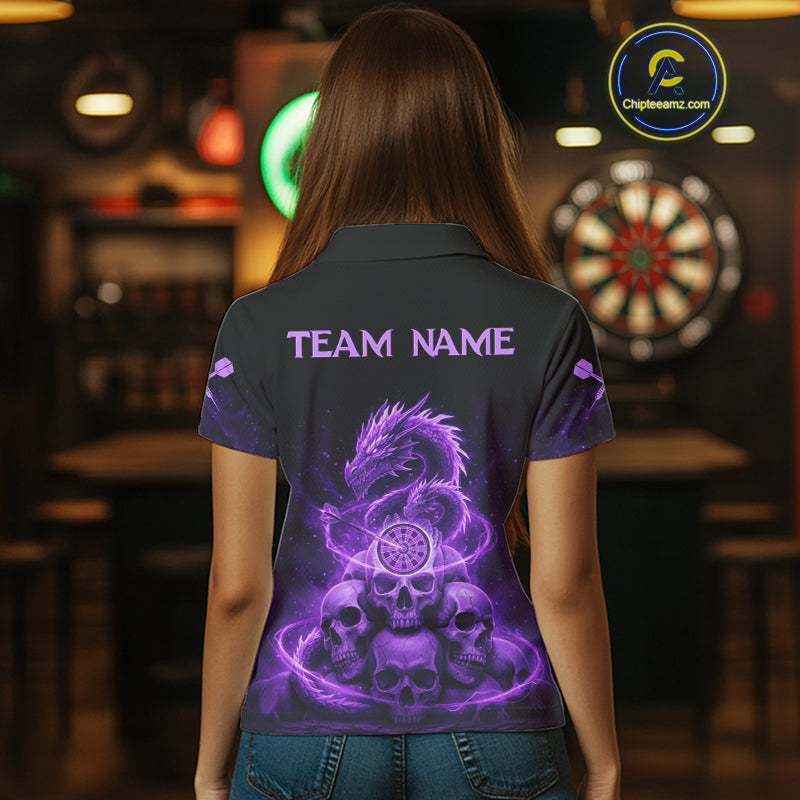 Custom Purple Galaxy Dragon Skulls Dartboard Women Darts Polo Shirt Dart Team Jerseys NYN1932