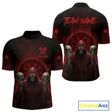 Load image into Gallery viewer, Custom Red Grim Reaper Grey Skull Dartboard Men Darts Quarter-Zip Shirt Grunge Dart Jerseys NYN1935