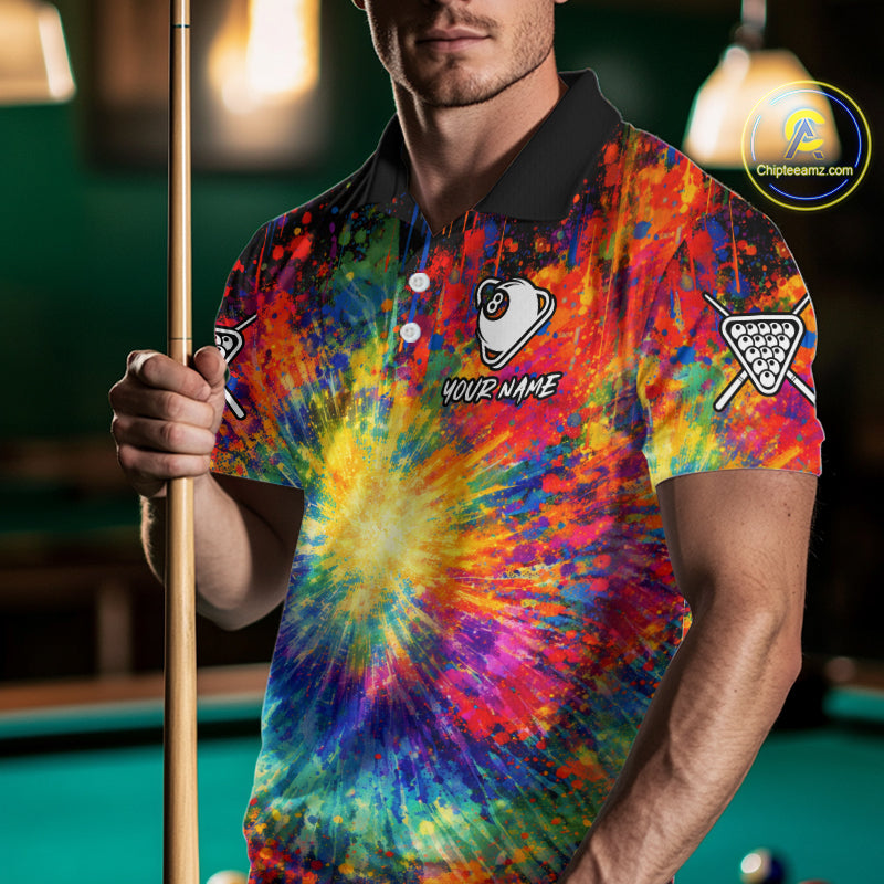 Colorful Tie-Dye Funny Eagle 8 Ball Men Billiards Shirt Personalized Pool Balls Billiard Attire NYN2689
