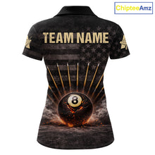 Load image into Gallery viewer, American Flag Cracked Ball 8 Billiards Pool Sticks Shirt For Women Custom Grunge Billiard Balls Attire NYN2691