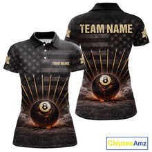 Load image into Gallery viewer, American Flag Cracked Ball 8 Billiards Pool Sticks Shirt For Women Custom Grunge Billiard Balls Attire NYN2691