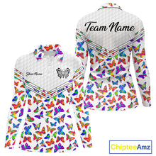 Load image into Gallery viewer, Butterfly Womens White Pattern Golf Polo Shirt Custom Name Floral Colorful Watercolor Golf Shirts NYN2846