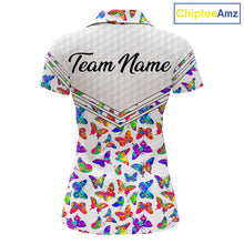 Load image into Gallery viewer, Butterfly Womens White Pattern Golf Polo Shirt Custom Name Floral Colorful Watercolor Golf Shirts NYN2846