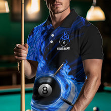 Load image into Gallery viewer, Personalized Blue 8 Ball Fire Flame Billiard Polo &amp; 1/4-Zip For Men 8 Ball Pool Team Jersey NYN2847