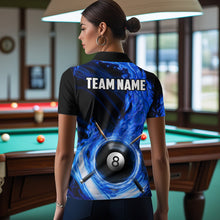 Load image into Gallery viewer, Personalized Blue 8 Ball Fire Flame Billiard Polo &amp; 1/4-Zip For Women 8 Ball Pool Team Jersey NYN2847