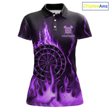 Load image into Gallery viewer, Personalized Dart Shirts For Women Custom Purple Dartboard Flame Team League Darter Jerseys NYN2849