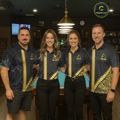 Polynesian Tribal Gold Crown 8 Ball Billiard Pool Shirt For Men Custom Outfits Billiard Team Attire NYN3218