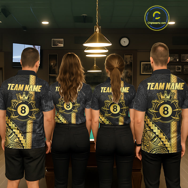 Polynesian Tribal Gold Crown 8 Ball Billiard Pool Shirt For Women Custom Outfits Billiard Team Attire NYN3218
