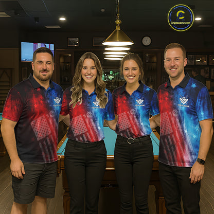 Red - Blue Grunge American Flag Billiard Pool Shirt For Men Personalized Patriot Billiard Team Attire NYN3219