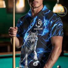 Load image into Gallery viewer, Custom Funny Wolf 8 Ball Billiard Shirt For Men Thunder Lightning Billiard Pool Team Jersey | Blue NYN3222