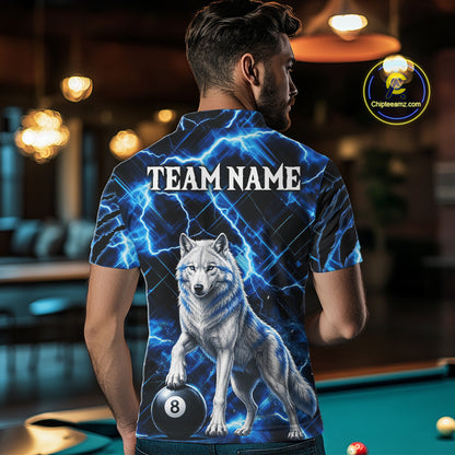 Custom Funny Wolf 8 Ball Billiard Shirt For Men Thunder Lightning Billiard Pool Team Jersey | Blue NYN3222