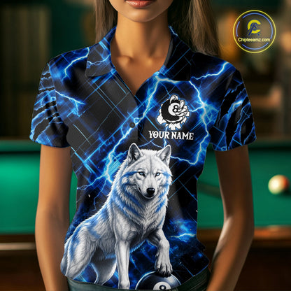 Custom Funny Wolf 8 Ball Billiard Shirt For Women Thunder Lightning Billiard Pool Team Jersey | Blue NYN3222