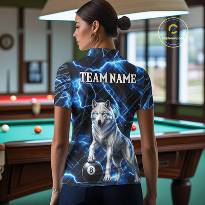 Custom Funny Wolf 8 Ball Billiard Shirt For Women Thunder Lightning Billiard Pool Team Jersey | Blue NYN3222