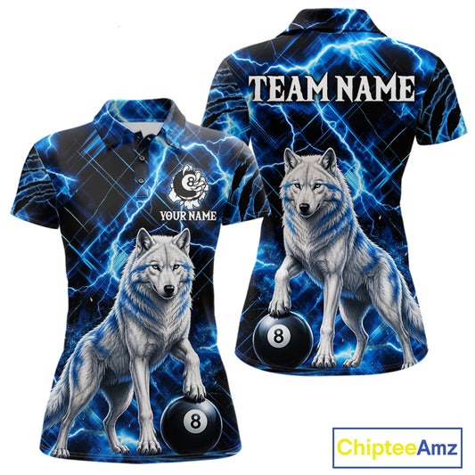 Custom Funny Wolf 8 Ball Billiard Shirt For Women Thunder Lightning Billiard Pool Team Jersey | Blue NYN3222