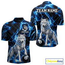 Load image into Gallery viewer, Custom Funny Wolf 8 Ball Billiard Shirt For Men Thunder Lightning Billiard Pool Team Jersey | Blue NYN3222