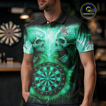 Load image into Gallery viewer, Electric Green  Skulls &amp; Dartboard Men's Darts Shirt - Custom Name For Players NYN0541