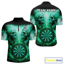 Load image into Gallery viewer, Electric Green  Skulls &amp; Dartboard Men's Darts Shirt - Custom Name For Players NYN0541