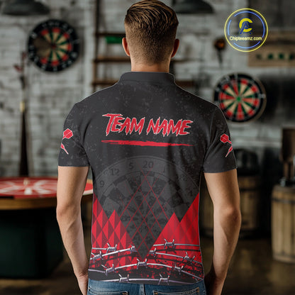 Barbed Wire & Grunge Dartboard Red Darts Shirt  For Men - Custom Name For Players NYN0548
