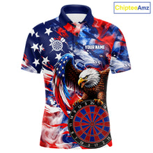Load image into Gallery viewer, Smoke American Flag men's dart polo shirt custom patriotic dart team jersey, professional dart uniform, custom name dart shirt, competitive dart apparel