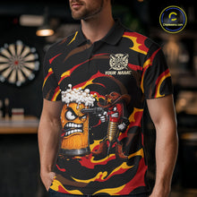Load image into Gallery viewer, Male dart player wearing Angry Beer Cowboy custom dart shirt, competitive dart apparel and league uniform