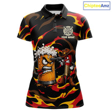 Load image into Gallery viewer, Angry Beer Cowboy women's dart polo shirt custom grunge dart team jersey, professional dart uniform, ladies dart shirt, custom dart apparel